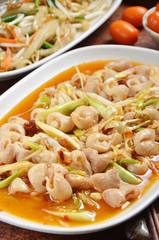 Taiwan's hakka  traditional cuisine -  Pork intestines with ginger