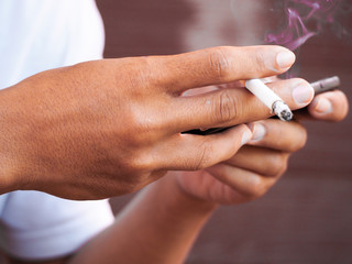 Closeup Of Lonely . Hands Is Holding Cellphone