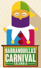 Colorful Monocuco with Stick and Flag for Barranquilla's Carnival, Vector Illustration