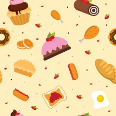 Fast food seamless pattern background template. vector flat illustration.