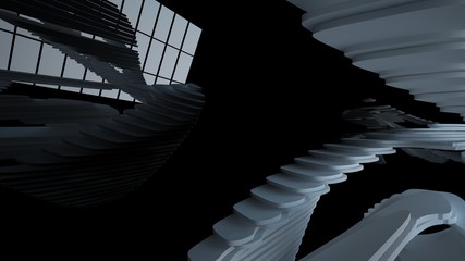 Naklejka premium Abstract white and black parametric interior with window. 3D illustration and rendering.
