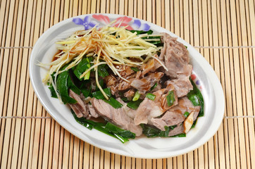 Sliced pig's-head meat on the plate