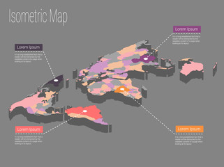 Map world isometric concept. 3d flat illustration