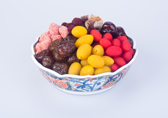 preserved fruits. chinese preserved fruits on the background