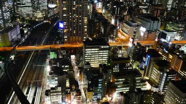 東京夜景　タイムラプス　街並みクローズアップ