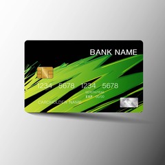 Realistic detailed credit cards. With inspiration from the abstract green and black color on the gray background. Glossy plastic style. Vector illustration design EPS10