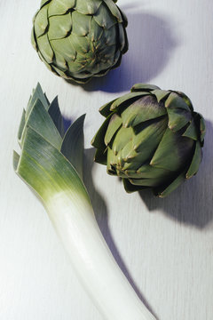 Artichokes and leek