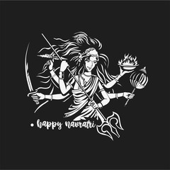 Goddess durgadevi black and white hand sketch illustration