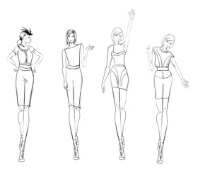 Stylish fashion models. Pretty young girls. Fashion girls Sketch