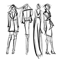 Stylish fashion models. Pretty young girls. Fashion girls Sketch