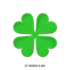 Vector realistic clover made of fabric and threaded. The concept for St. Patrick's Day.