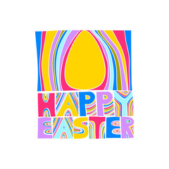 Vector square card Happy Easter. Colorful curve letters on a white background.