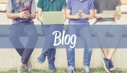 Group of people using mobile devices and BLOG concept