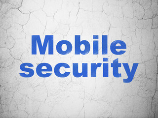 Protection concept: Blue Mobile Security on textured concrete wall background