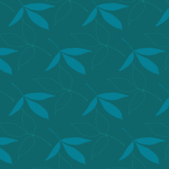 Hand drawn leaves vector pattern in teal color palette