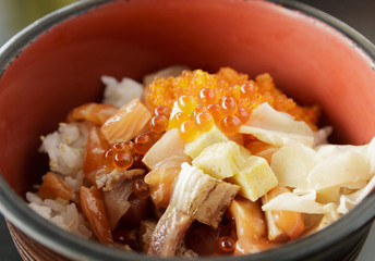 japanese rice with raw salmon and roe
