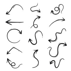 Hand drawn arrows set curved, Black arrows on white background
