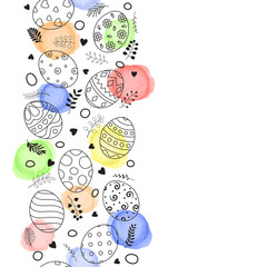Happy Easter greeting card with colorful Easter eggs composition hand drawn and florals ornament