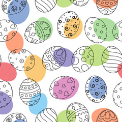 Doodle of easter eggs set collection with ornaments and colored eggs on white background