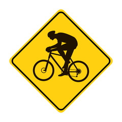 bicyclist  silhouette traffic sign yellow  vector illustration