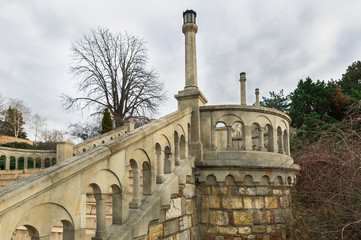 Stairs and fortress wall ruins at Kalemegdan fortress in Belgrade