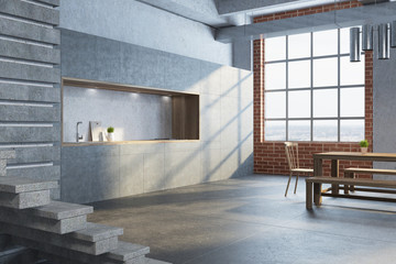 Gray brick modern dining room corner