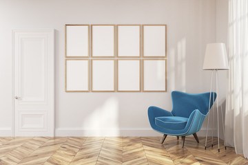 Living room gallery, blue armchair