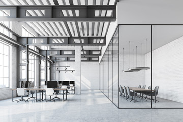 White brick loft office, meeting room
