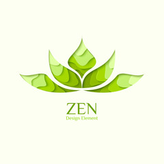 Lotus symbol paper art concept logo. Vector yoga logotype in origami paper cut style