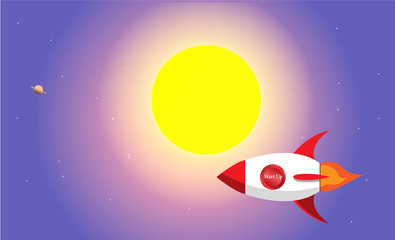 Rocket at full moon background, Business startup concept. Cosmos view.  planets and stars.
