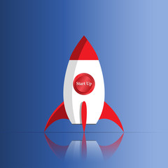 Rocket at blue background, Business startup concept. 