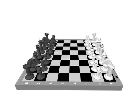 Chess board with figures. Isolated on white background.