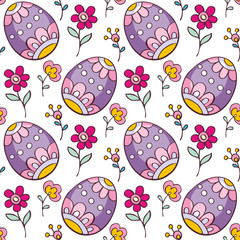 Colorful seamless pattern with hand-drawn Easter eggs. Vector background in doodle style.
