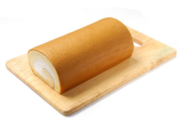  Cake of a souffle isolated on the wooden cutting board      