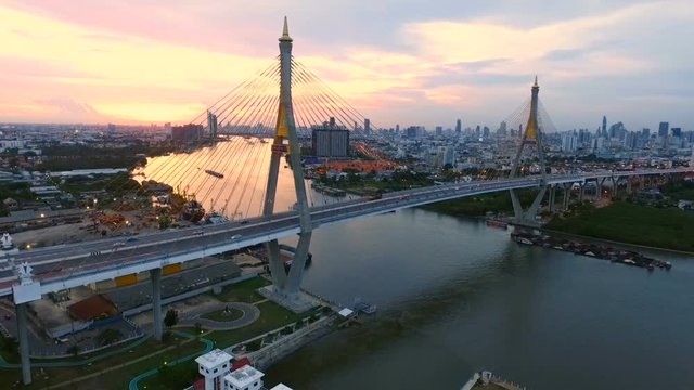 aerial view of bhumibol bridge bangkok thailand
