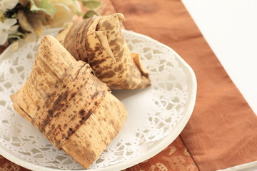 Chinese food, steamed sticy rice dumpling in leaf
