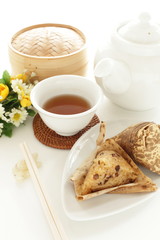 Chinese food, steamed sticy rice dumpling in leaf