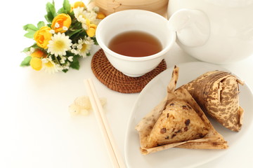 Chinese food, steamed sticy rice dumpling in leaf