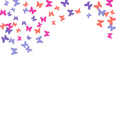 Spring Background with Colorful Butterflies. Simple Feminine Pattern for Card, Invitation, Print. Trendy Decoration with Beautiful Butterfly Silhouettes. Vector Background with Moth