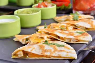Flat cakes with chicken and chess 