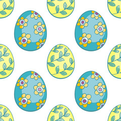 Colorful seamless pattern with hand-drawn Easter eggs. Vector background in doodle style.