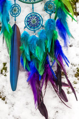 Handmade dream catcher with feathers threads and beads rope hanging