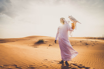 Arabic man in the desert with his hawk