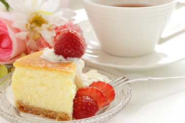 Homemade made cheese cake and strawberry