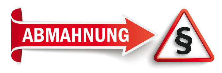 Abmahnung Pfeil Marker mit Warndreieck und Paragraf