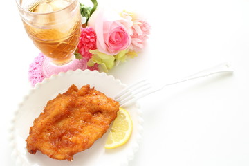 Fried chicken on white dish