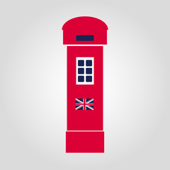 Red London phone cabin isolated flat vector illustration