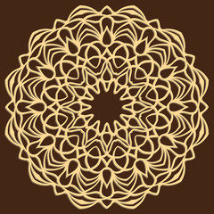 DIY laser cutting pattern. Jigsaw die cut ornament. Islamic cutout silhouette stencil. Fretwork round panel. Vector coaster for paper cutting, scrapbook and woodcut.