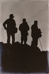  in front of  the volcano light  the  silhouette of tourist