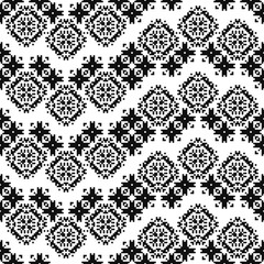 Fototapeta premium Seamless pattern with american indian style with dotted flowers. Tribal ornament plaid. Navajo background. Textile geo print. Abstract floral ethnic swatch.